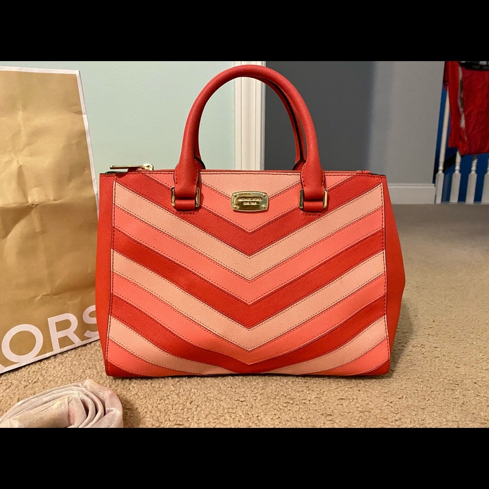Authentic Michael Kors Coral & Pink Chevron Handbag